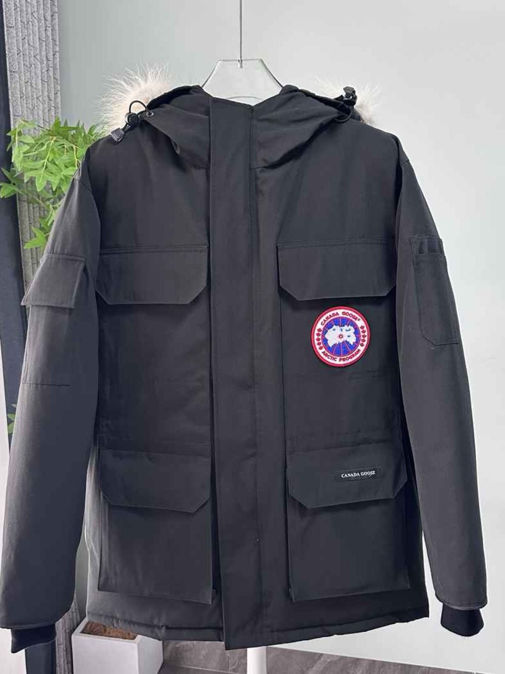 Canada Goose Black Hooded Parka with Fur Trim